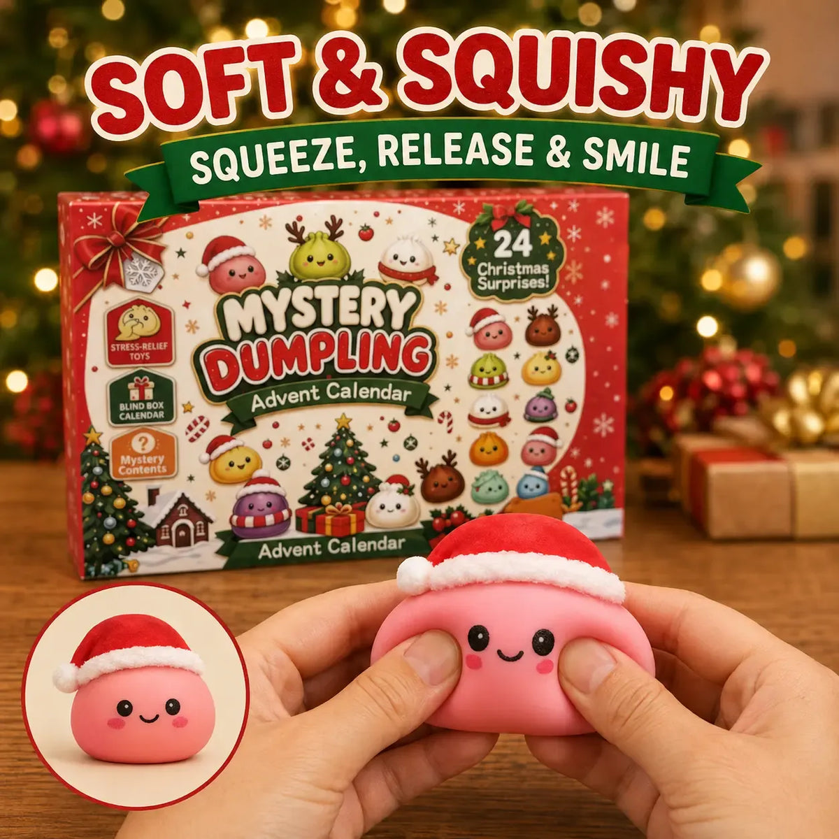 Christmas Mini Squishies Advent Calendar 2026, 24-Day Dumpling Squishy Toy Countdown Calendar with Glitter Squeeze Toys, Holiday Gift for Kids