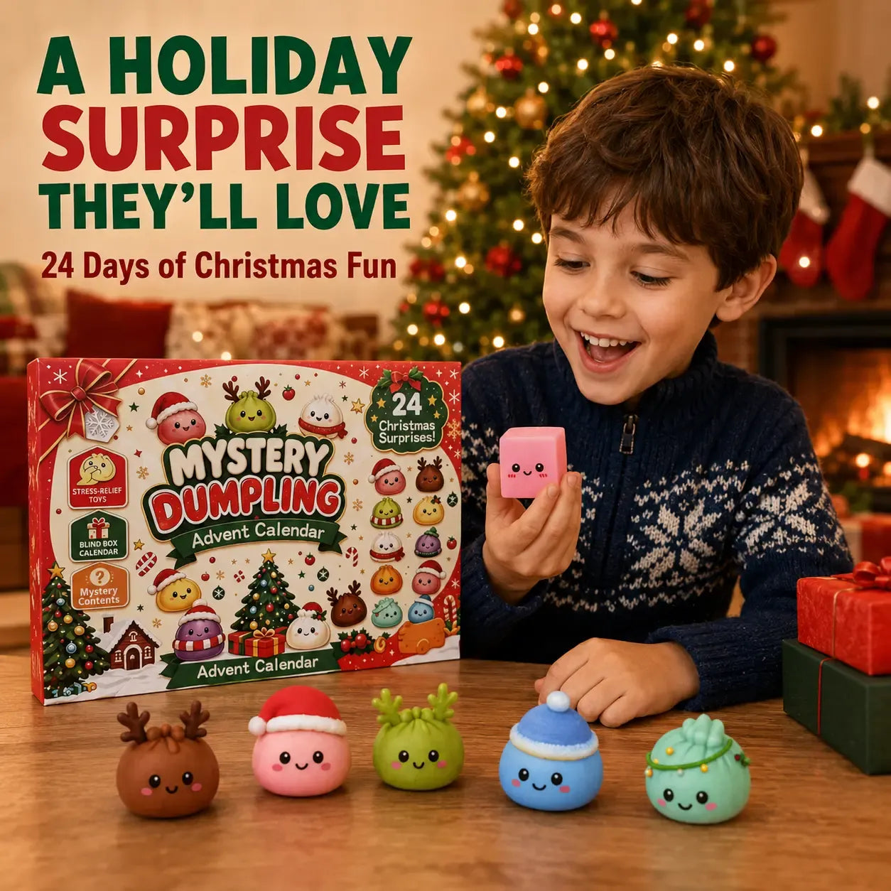 Christmas Mini Squishies Advent Calendar 2026, 24-Day Dumpling Squishy Toy Countdown Calendar with Glitter Squeeze Toys, Holiday Gift for Kids