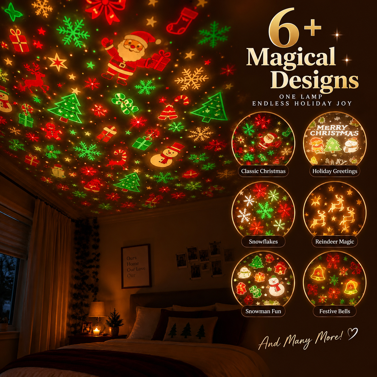 Christmas Projector Light, USB Mini Christmas Tree with 6+ Holiday Projection Designs