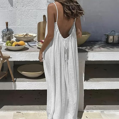 Women's Solid Color Cami Lounge Dress, Elegant Sleeveless Long Dress for Summer, Ladies Sleepwear for Indoor Wear