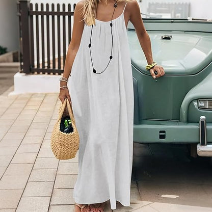 Women's Solid Color Cami Lounge Dress, Elegant Sleeveless Long Dress for Summer, Ladies Sleepwear for Indoor Wear