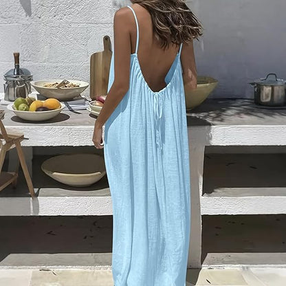Women's Solid Color Cami Lounge Dress, Elegant Sleeveless Long Dress for Summer, Ladies Sleepwear for Indoor Wear