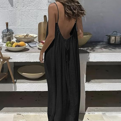 Women's Solid Color Cami Lounge Dress, Elegant Sleeveless Long Dress for Summer, Ladies Sleepwear for Indoor Wear