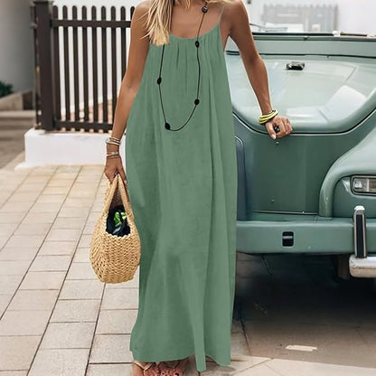 Women's Solid Color Cami Lounge Dress, Elegant Sleeveless Long Dress for Summer, Ladies Sleepwear for Indoor Wear