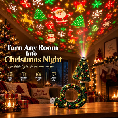 Christmas Projector Light, USB Mini Christmas Tree with 6+ Holiday Projection Designs