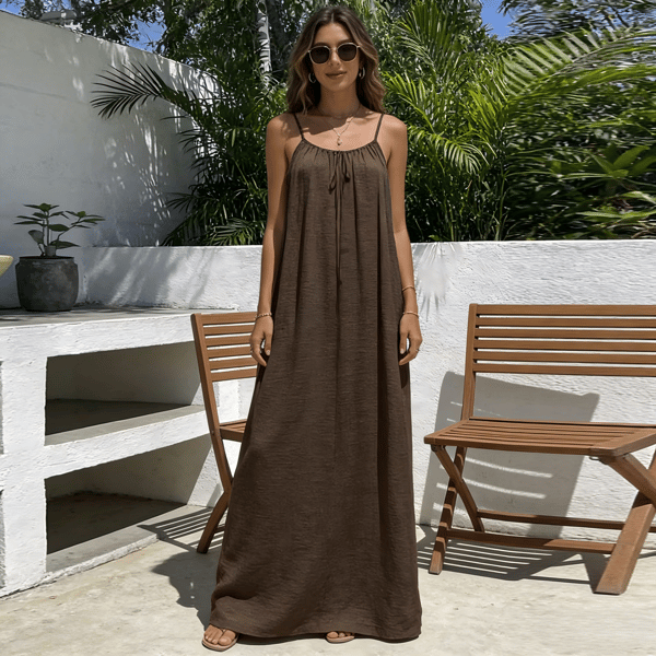 Women's Solid Color Cami Lounge Dress, Elegant Sleeveless Long Dress for Summer, Ladies Sleepwear for Indoor Wear