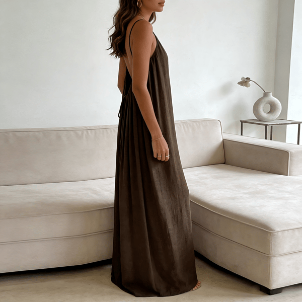 Women's Solid Color Cami Lounge Dress, Elegant Sleeveless Long Dress for Summer, Ladies Sleepwear for Indoor Wear