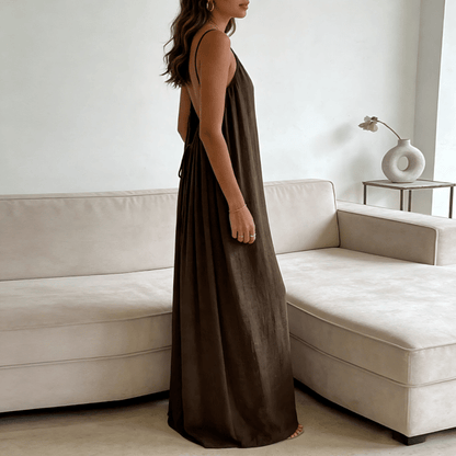Women's Solid Color Cami Lounge Dress, Elegant Sleeveless Long Dress for Summer, Ladies Sleepwear for Indoor Wear