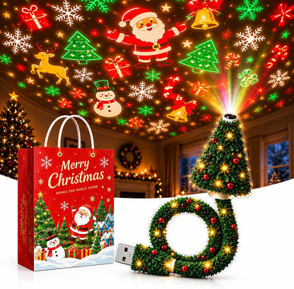Christmas Projector Light, USB Mini Christmas Tree with 6+ Holiday Projection Designs